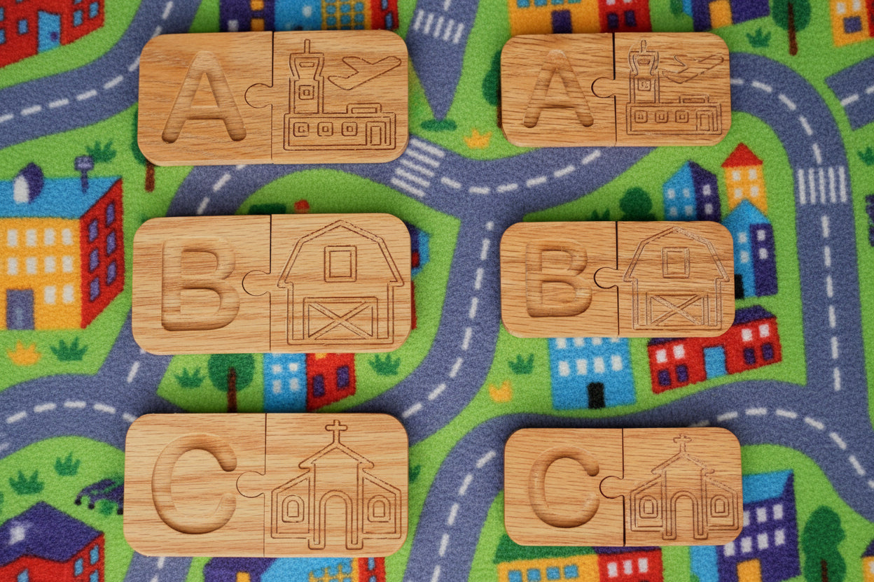 Alphabet Puzzle Match Tiles - Places