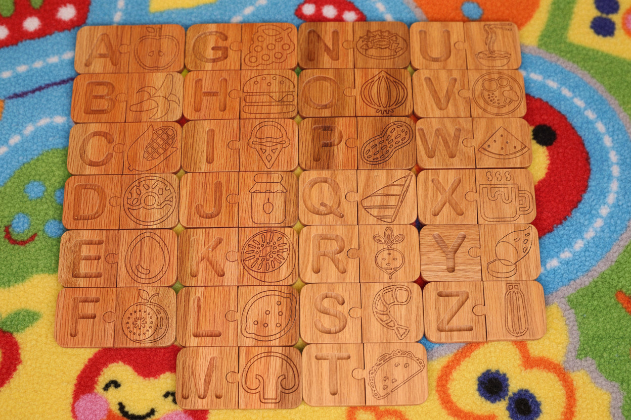Alphabet Puzzle Match Tiles - Food