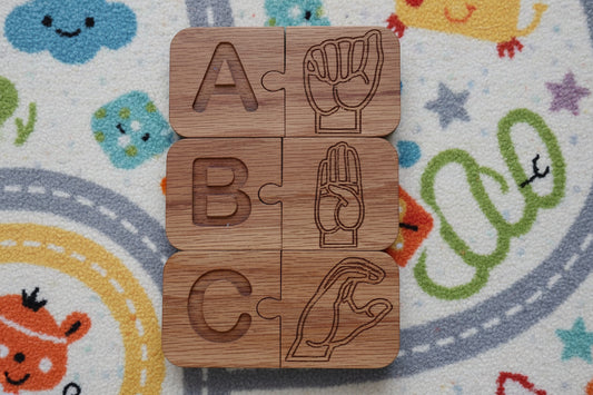 ASL Alphabet Puzzle: Montessori Wooden Matching Tiles