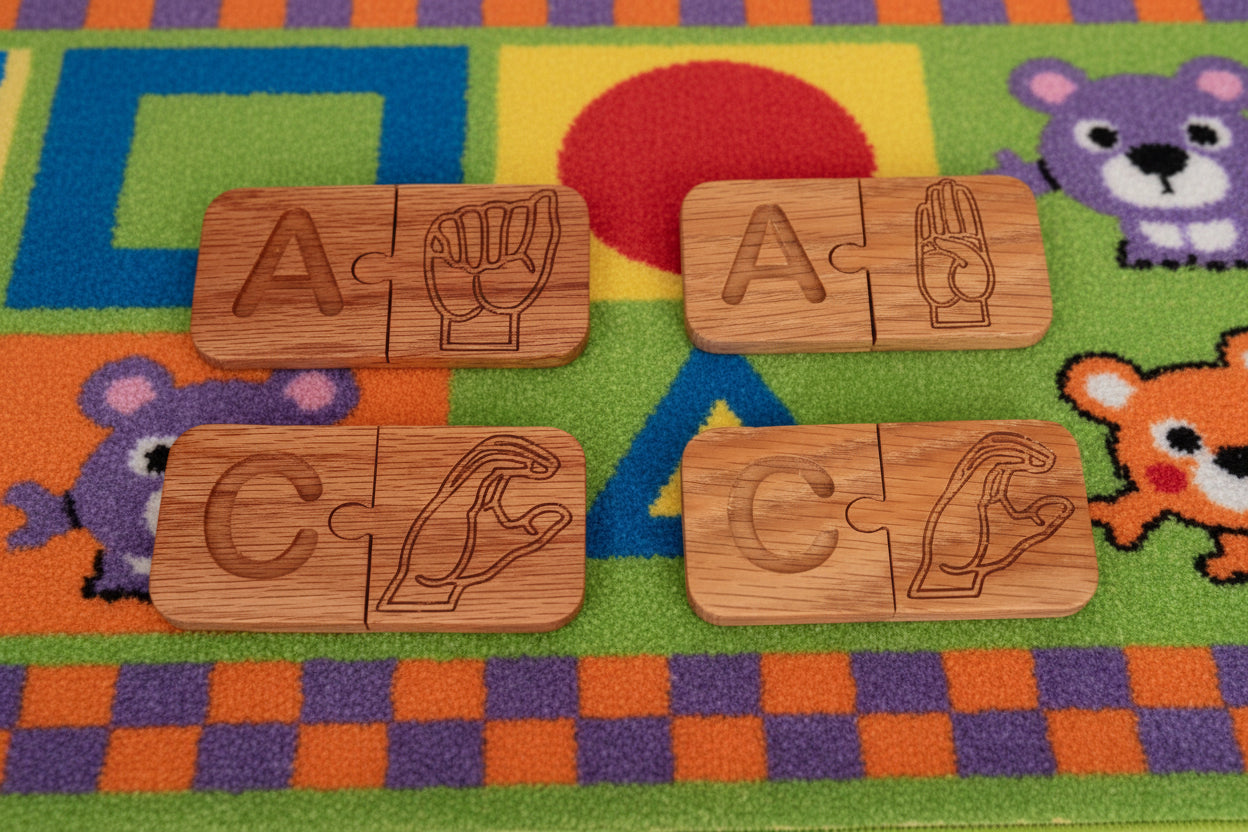 ASL Alphabet Puzzle: Montessori Wooden Matching Tiles
