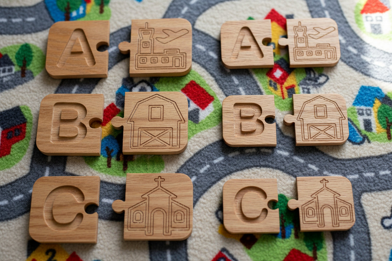 Alphabet Puzzle Match Tiles - Places