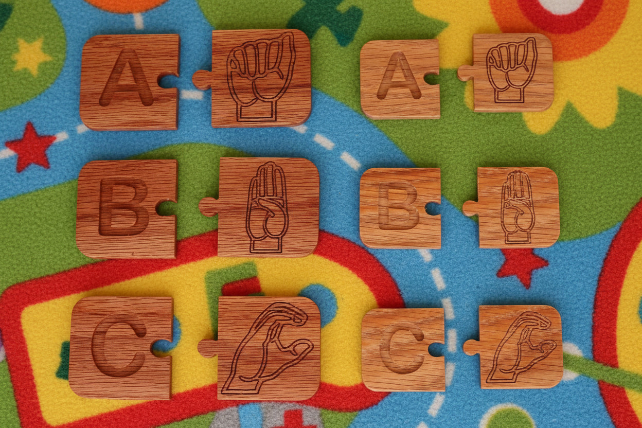 ASL Alphabet Puzzle: Montessori Wooden Matching Tiles