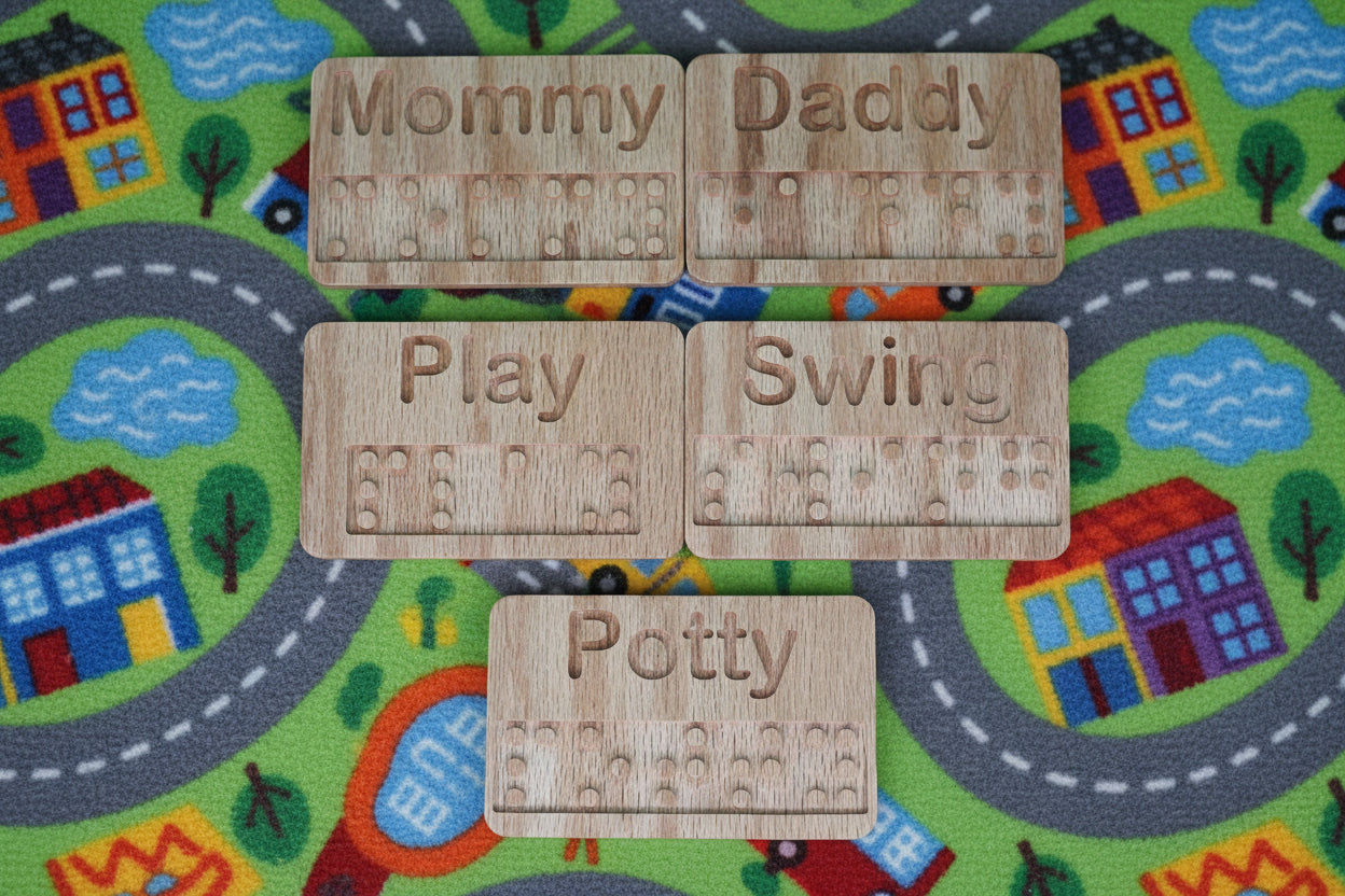 Braille Word Tiles (Set of 5) | Customizable Resource for Early Learning