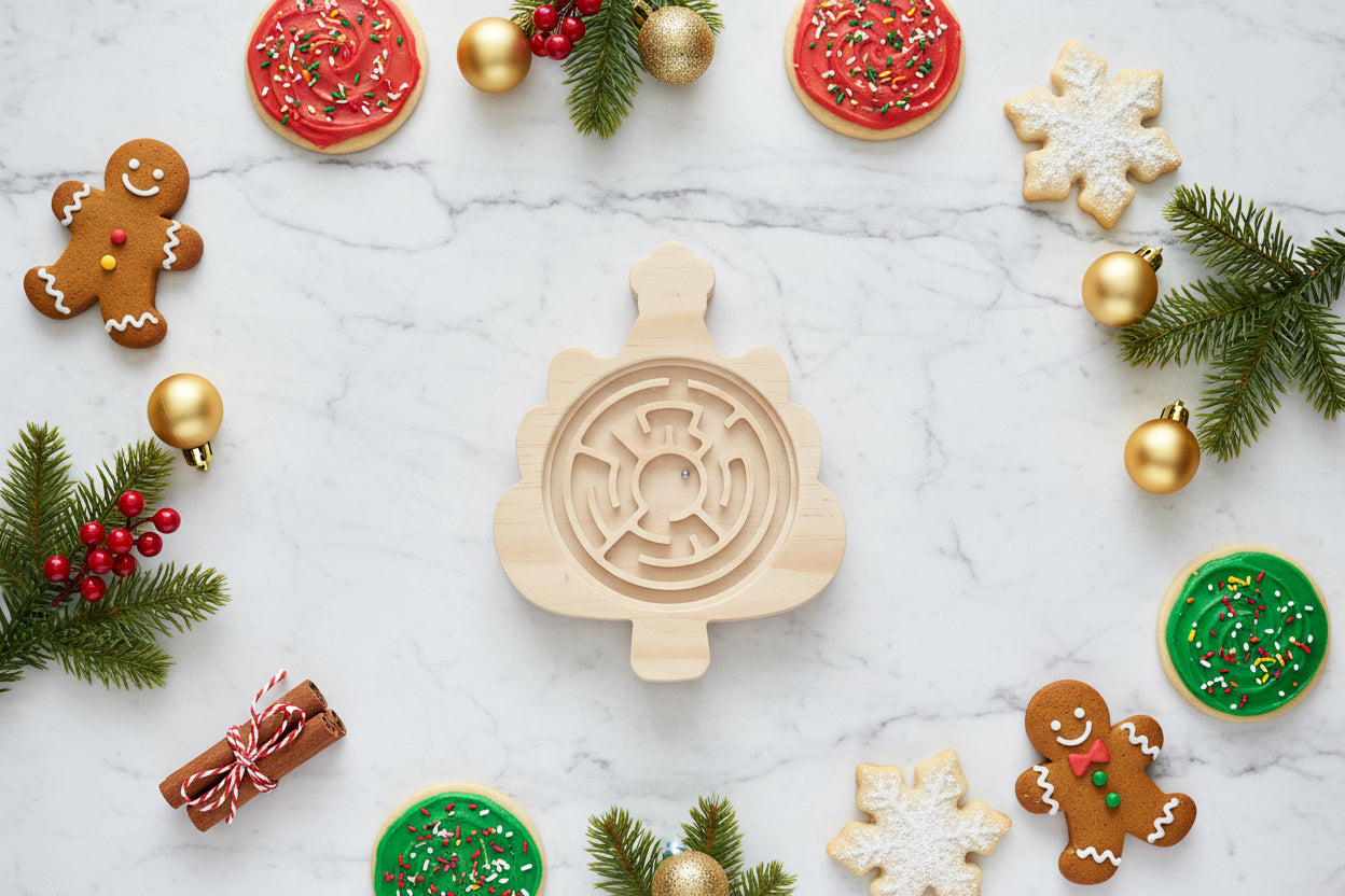 Christmas Tree Wooden Tilt Maze | Screen-Free Holiday Fun for Kids & Families