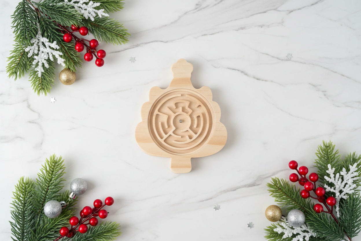 Christmas Tree Wooden Tilt Maze | Screen-Free Holiday Fun for Kids & Families