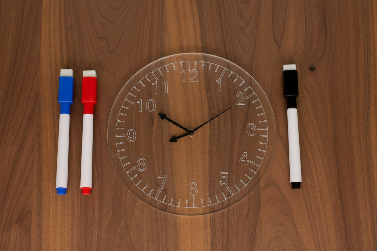 Clear Acrylic Learning Clock | Dry Erase Teaching Clock for Kids | Learn to Tell Time