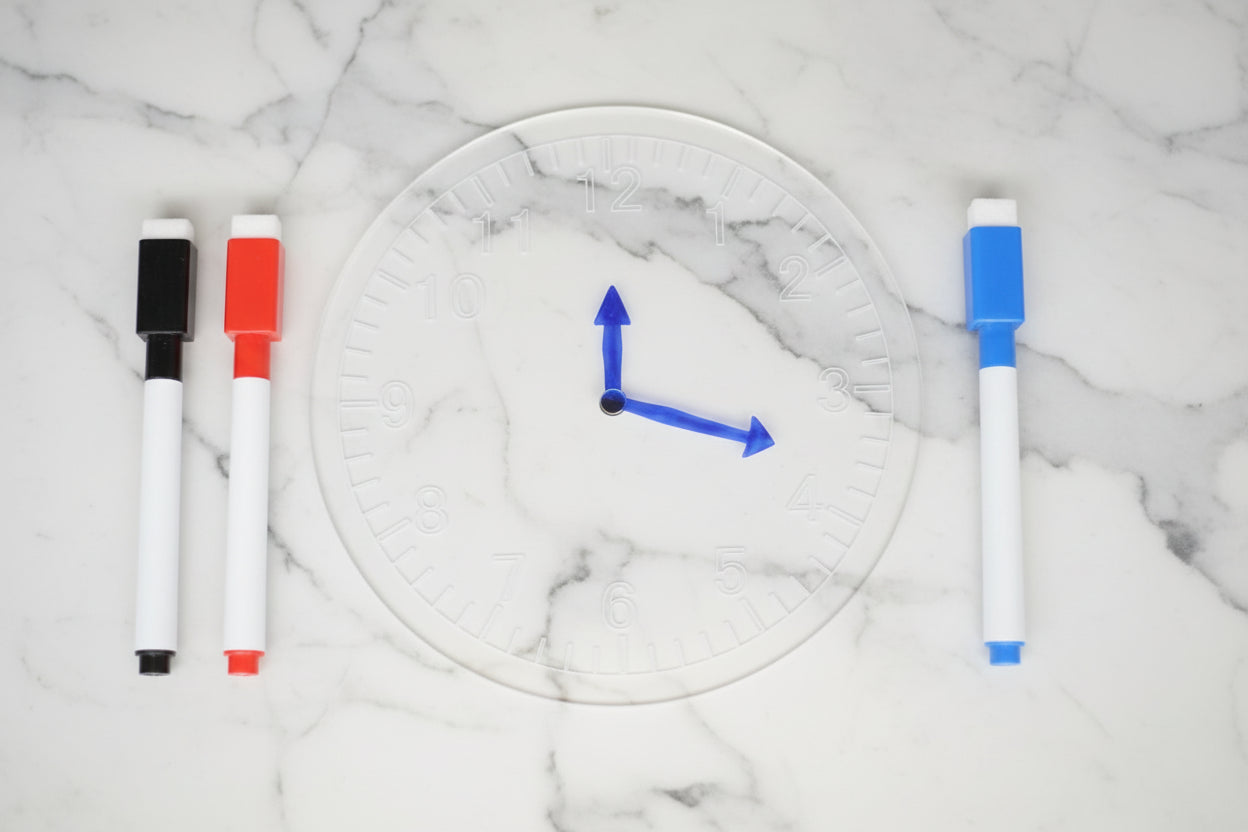 Clear Acrylic Learning Clock | Dry Erase Teaching Clock for Kids | Learn to Tell Time