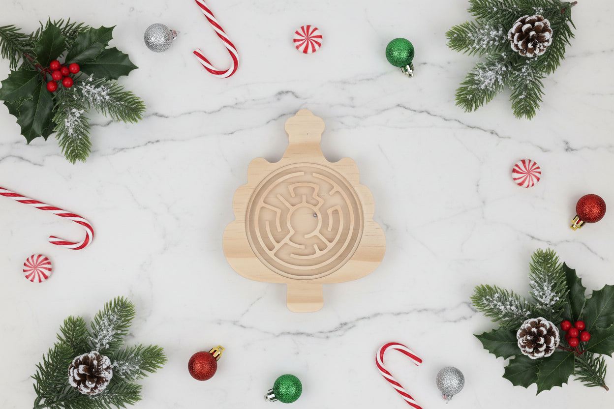 Christmas Tree Wooden Tilt Maze | Screen-Free Holiday Fun for Kids & Families