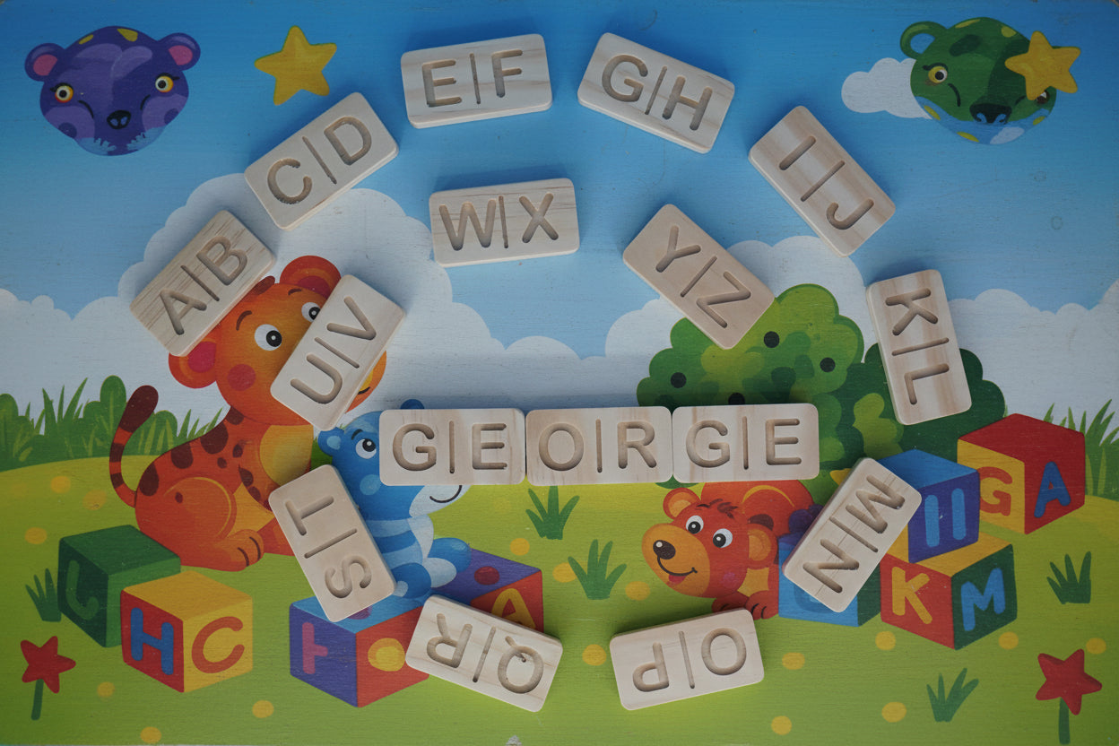 Alphabet domino set with personalized name tile | Montessori letter learning set