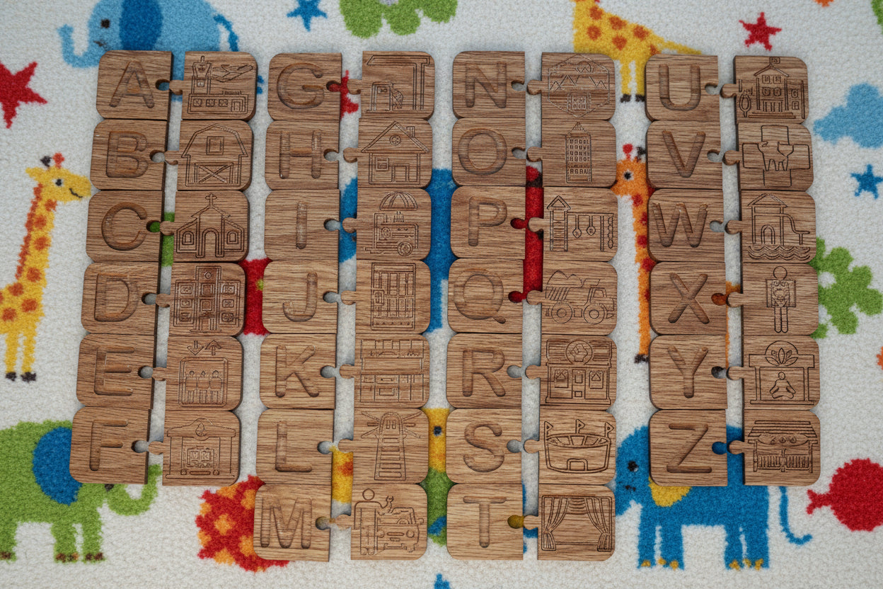 Alphabet Puzzle Match Tiles - Places