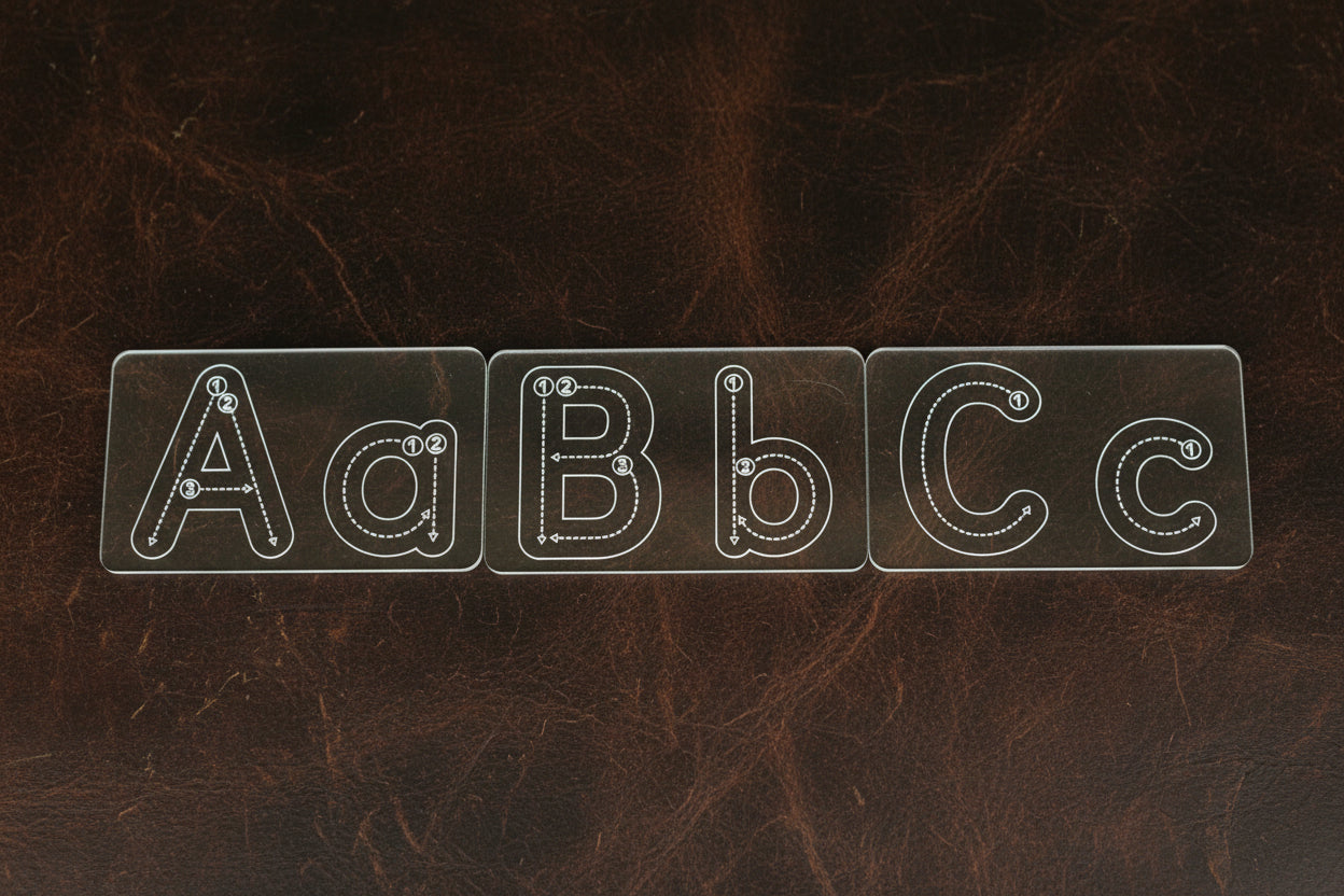 Alphabet Letter Tracing Tiles | Upper & Lowercase | Montessori Learning Tool | Acrylic | Handwriting Practice Tiles