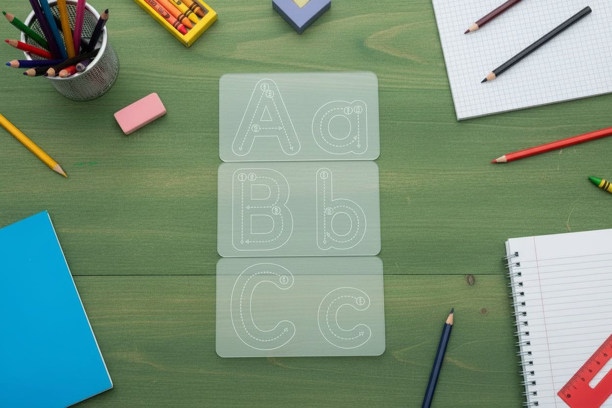 Alphabet Letter Tracing Tiles | Upper & Lowercase | Montessori Learning Tool | Acrylic | Handwriting Practice Tiles