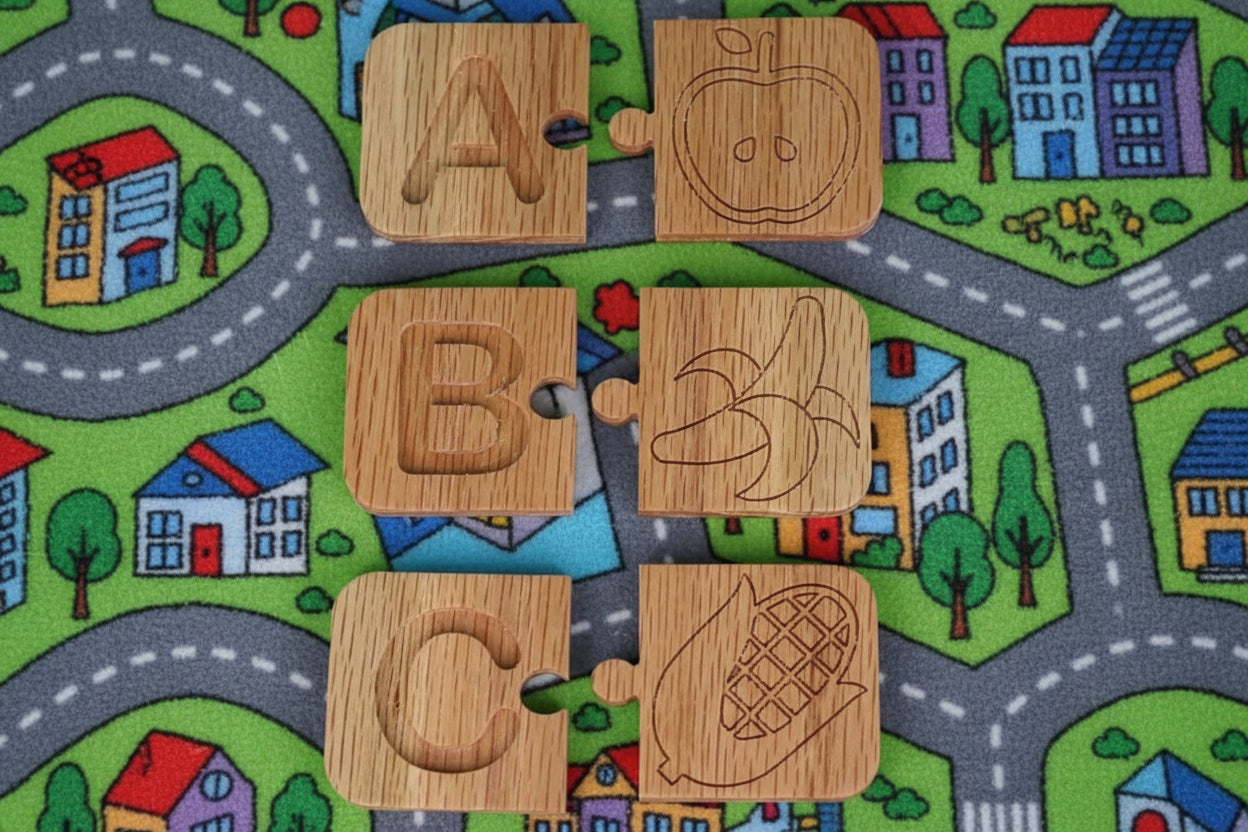 Alphabet Puzzle Match Tiles - Food