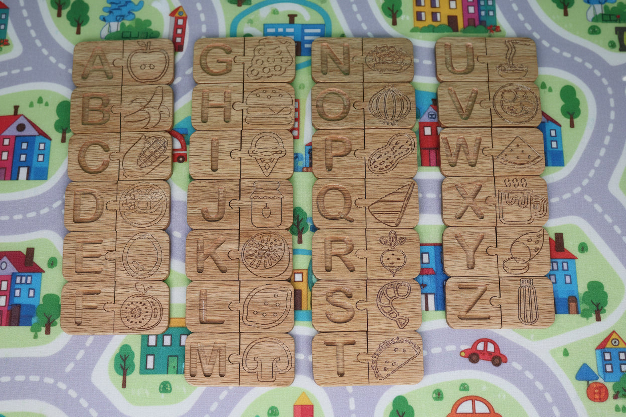 Alphabet Puzzle Match Tiles - Food