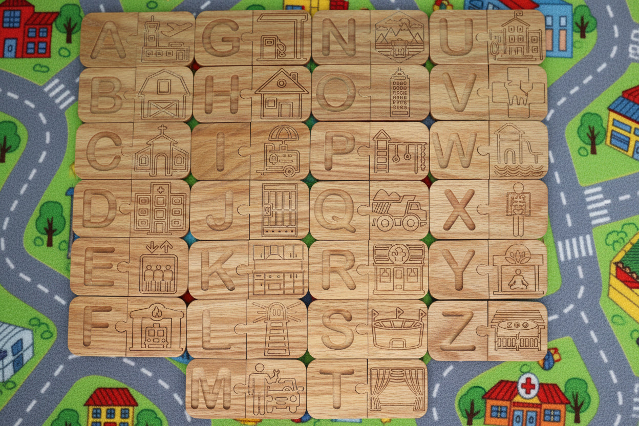 Alphabet Puzzle Match Tiles - Places