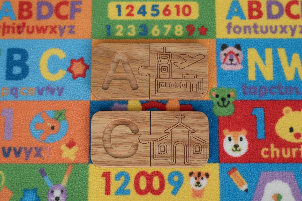 Alphabet Puzzle Match Tiles - Places