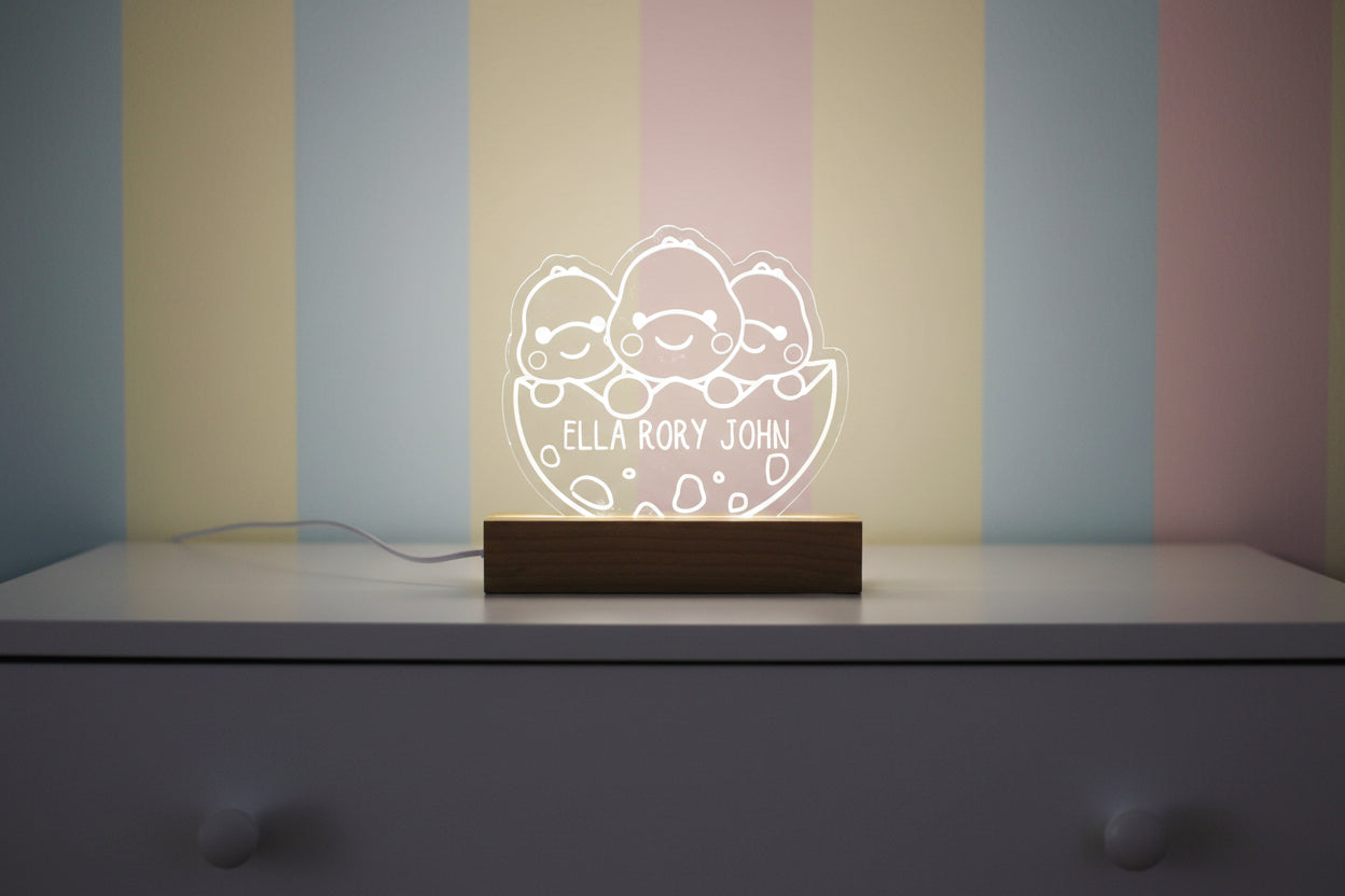Personalized Dinosaur Baby Night Light | Custom Nursery Lamp for New & Expecting Moms, Engraved Acrylic Dino Nightlight