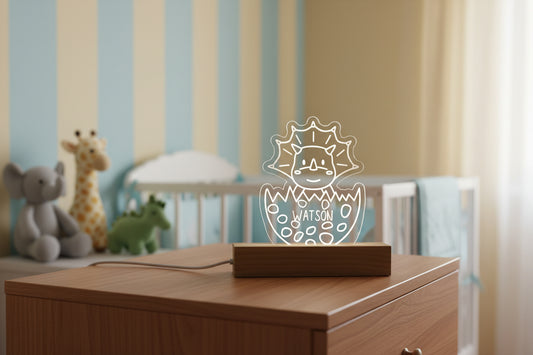 Personalized Dinosaur Baby Night Light | Custom Nursery Lamp for New & Expecting Moms, Engraved Acrylic Dino Nightlight