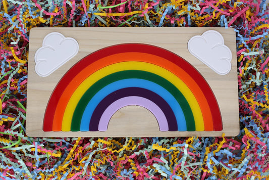 Rainbow Puzzle: Montessori Acrylic Wood Learning Toy - French, English, and Spanish