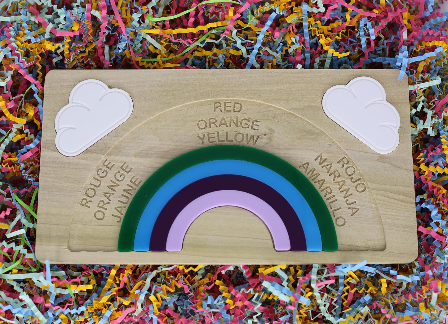 Rainbow Puzzle: Montessori Acrylic Wood Learning Toy - French, English, and Spanish