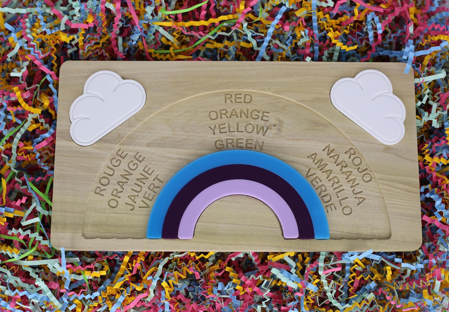 Rainbow Puzzle: Montessori Acrylic Wood Learning Toy - French, English, and Spanish