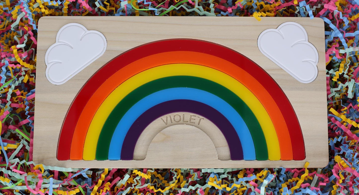 Rainbow Puzzle: Montessori Acrylic Wood Learning Toy - French, English, and Spanish