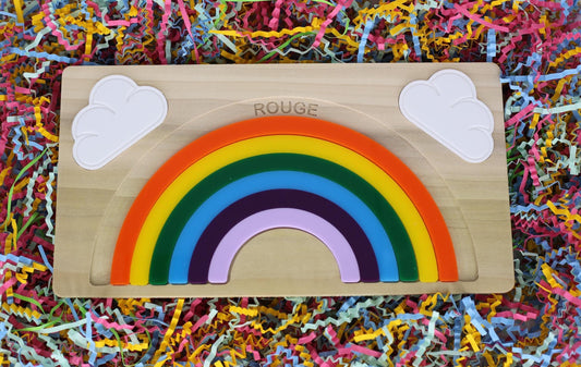 French Rainbow Puzzle for Kids | Montessori Language Toy, Acrylic & Wood Learning Puzzle, Classroom or Homeschool, Matching Words and Colors