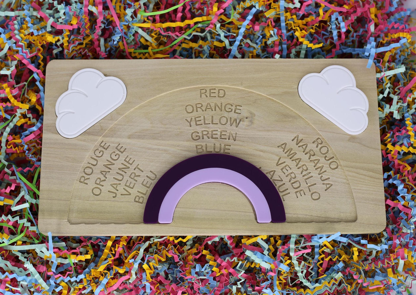 Rainbow Puzzle: Montessori Acrylic Wood Learning Toy - French, English, and Spanish