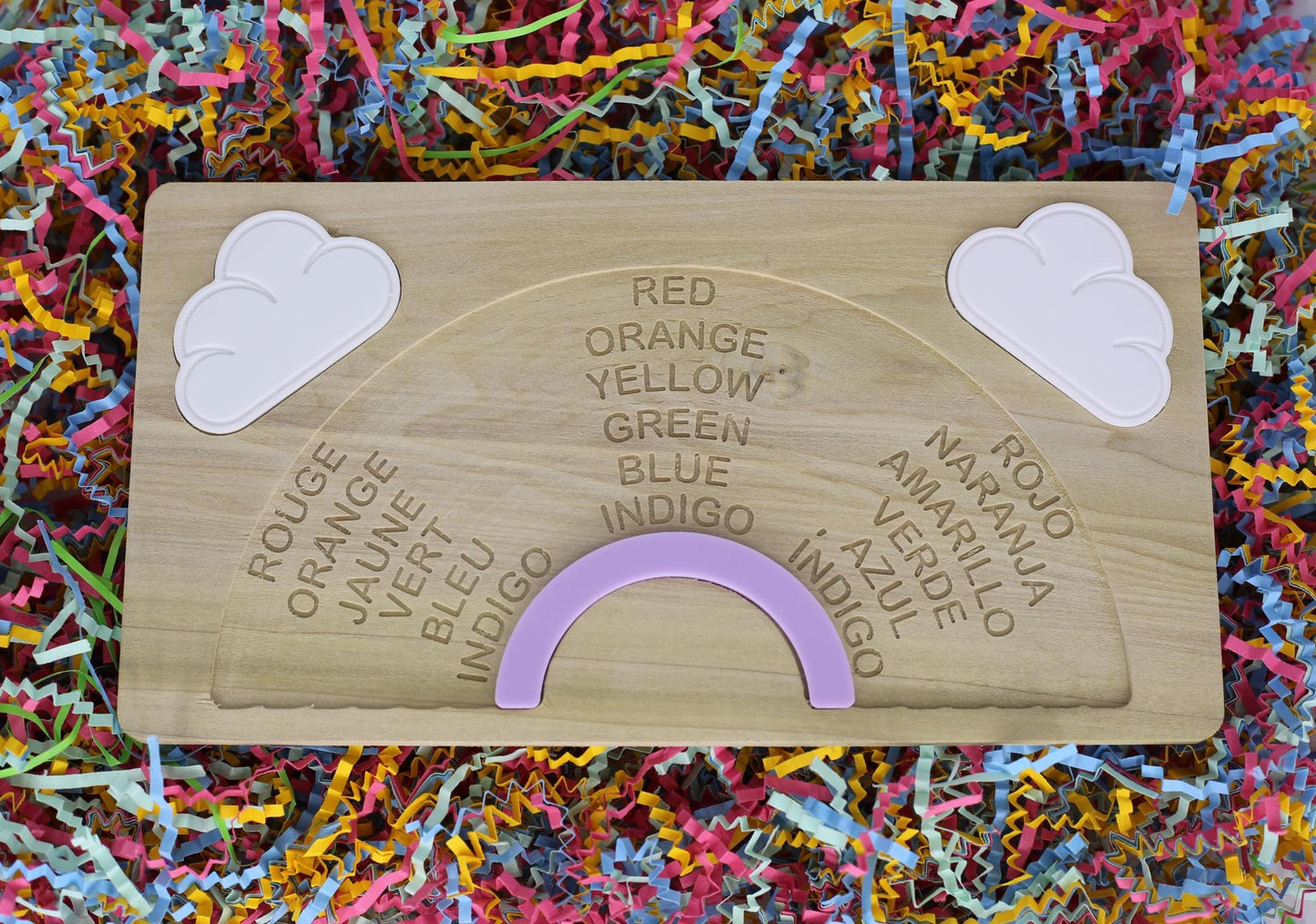 Rainbow Puzzle: Montessori Acrylic Wood Learning Toy - French, English, and Spanish