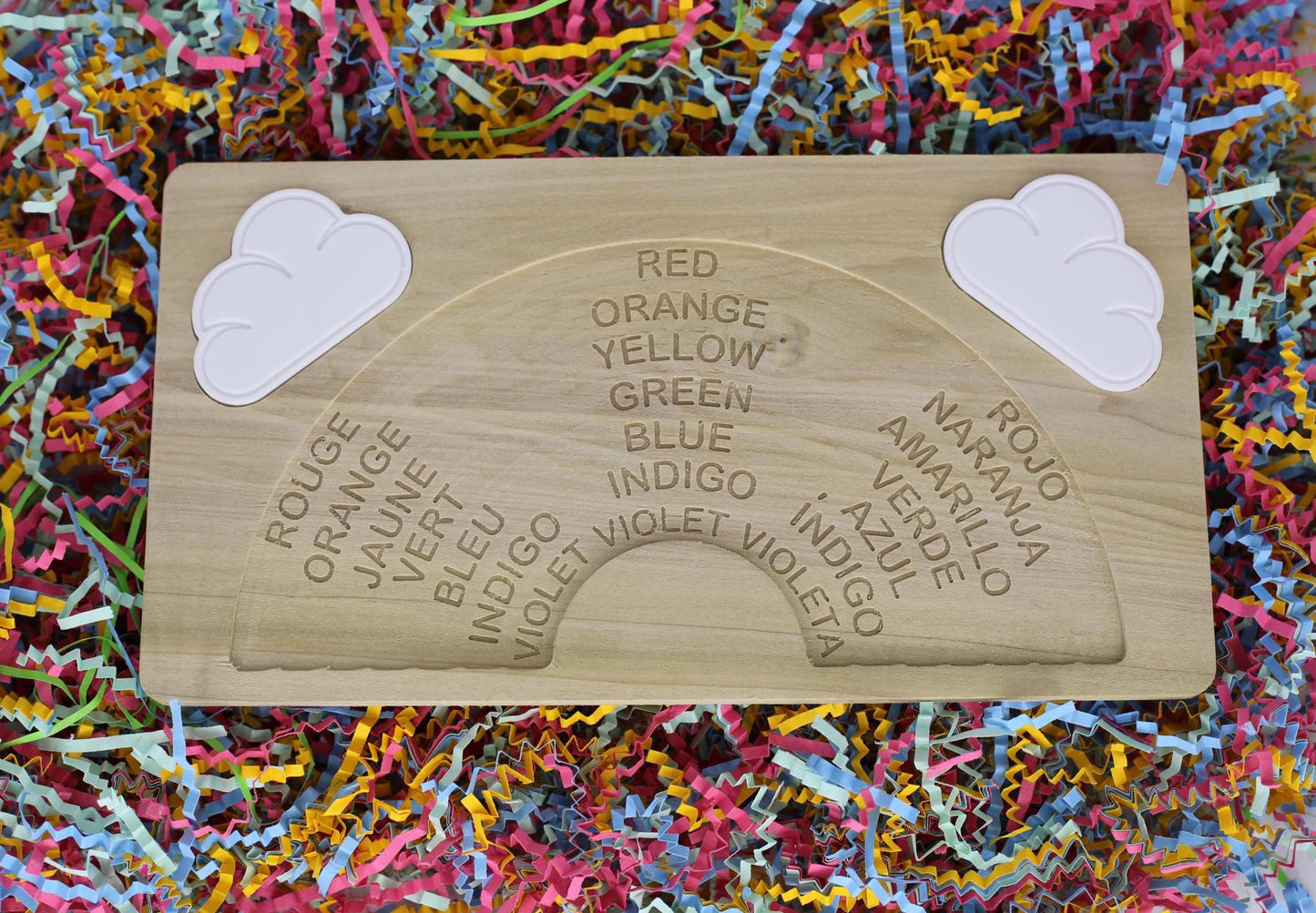 Rainbow Puzzle: Montessori Acrylic Wood Learning Toy - French, English, and Spanish