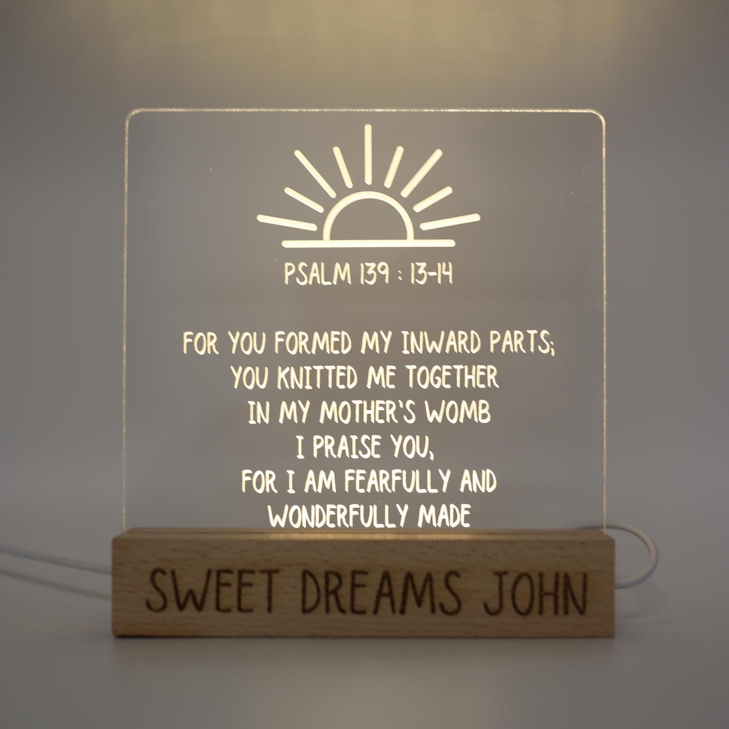 Personalized Baby Night Light | Christian Nursery Lamp with Scripture, Engraved Acrylic Prayer Nightlight for New & Expecting Moms