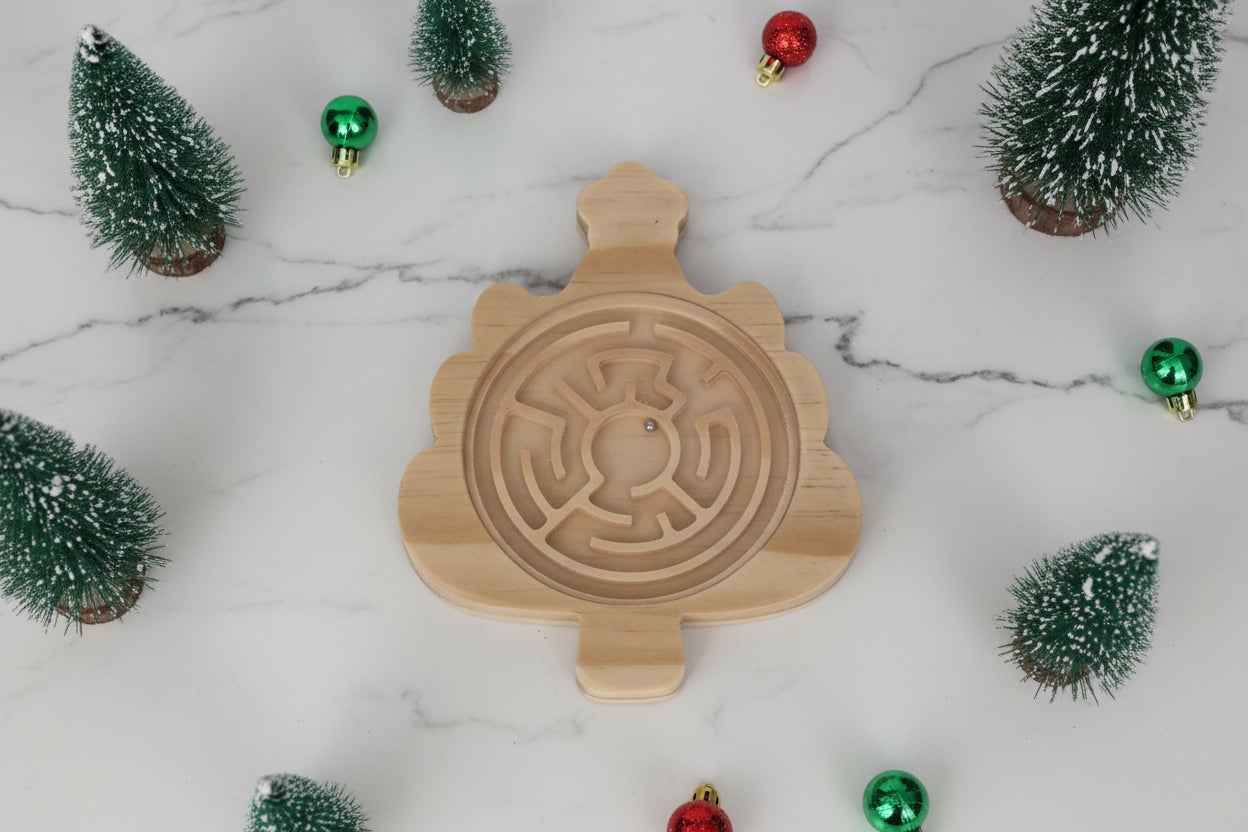 Christmas Tree Wooden Tilt Maze | Screen-Free Holiday Fun for Kids & Families
