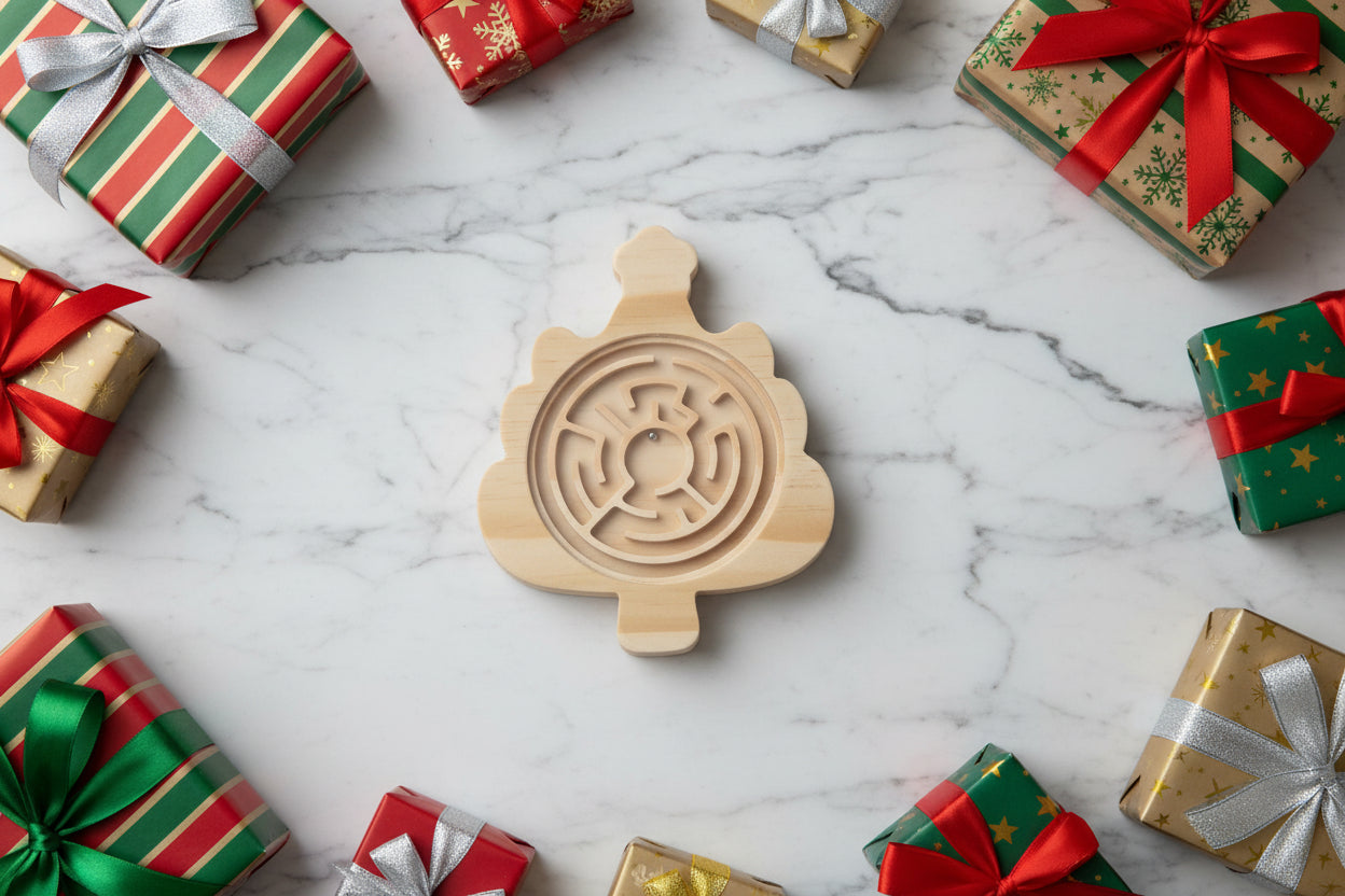 Christmas Tree Wooden Tilt Maze | Screen-Free Holiday Fun for Kids & Families