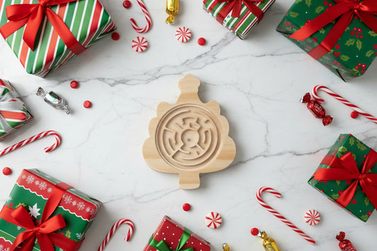 Christmas Tree Wooden Tilt Maze | Screen-Free Holiday Fun for Kids & Families